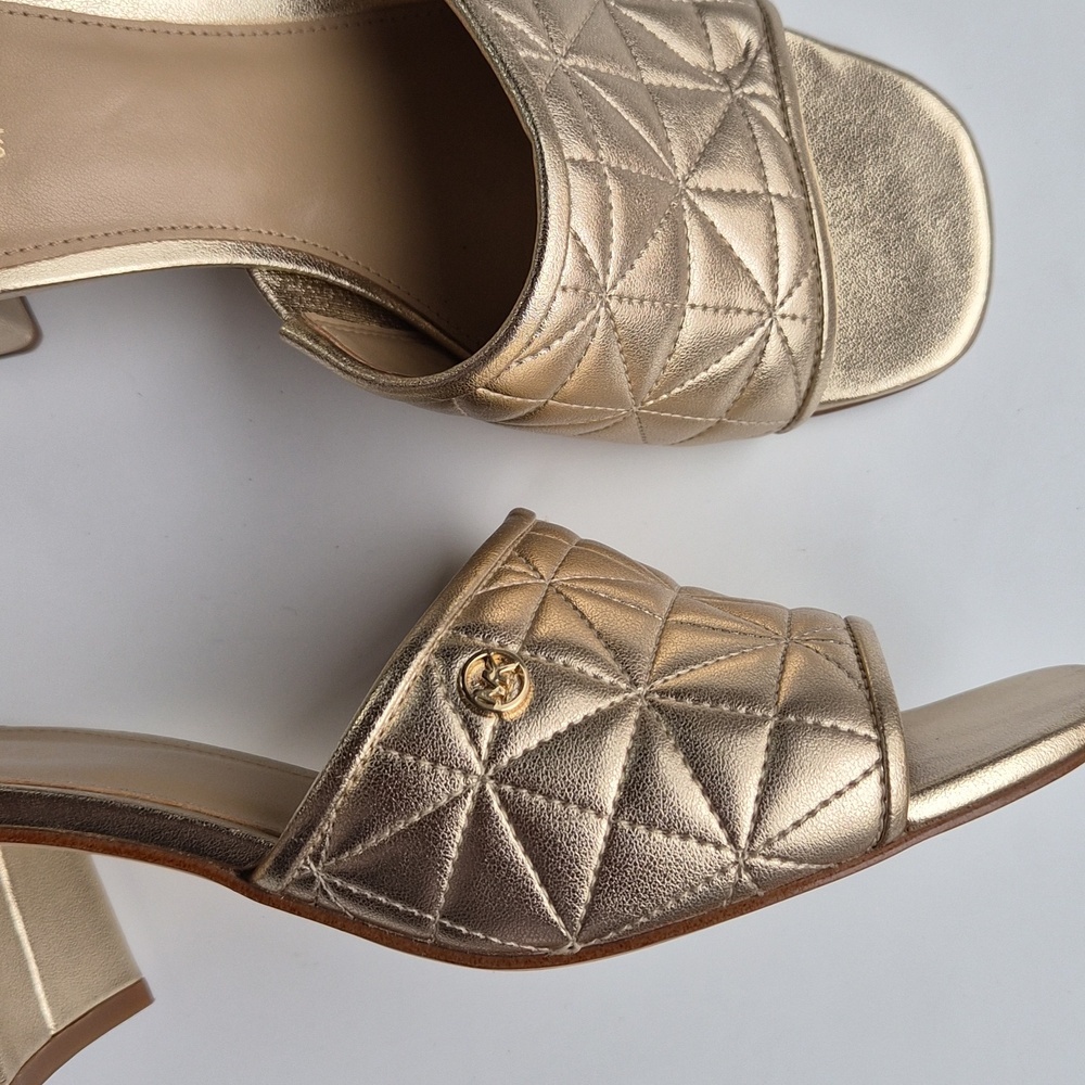 Michael Kors Metallic Gold Quilted Block Heel Mules - Picture 2 of 11
